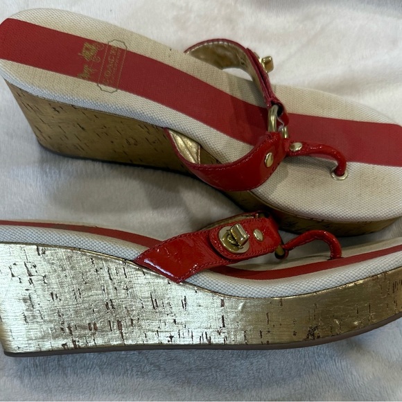 Coach Red and Gold Wedge Sandals - Picture 7 of 8